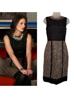 ASO Blair Waldorf Gossip Girl D&G Dolce Gabbana Luxury Tweed Fall Dress Size 4